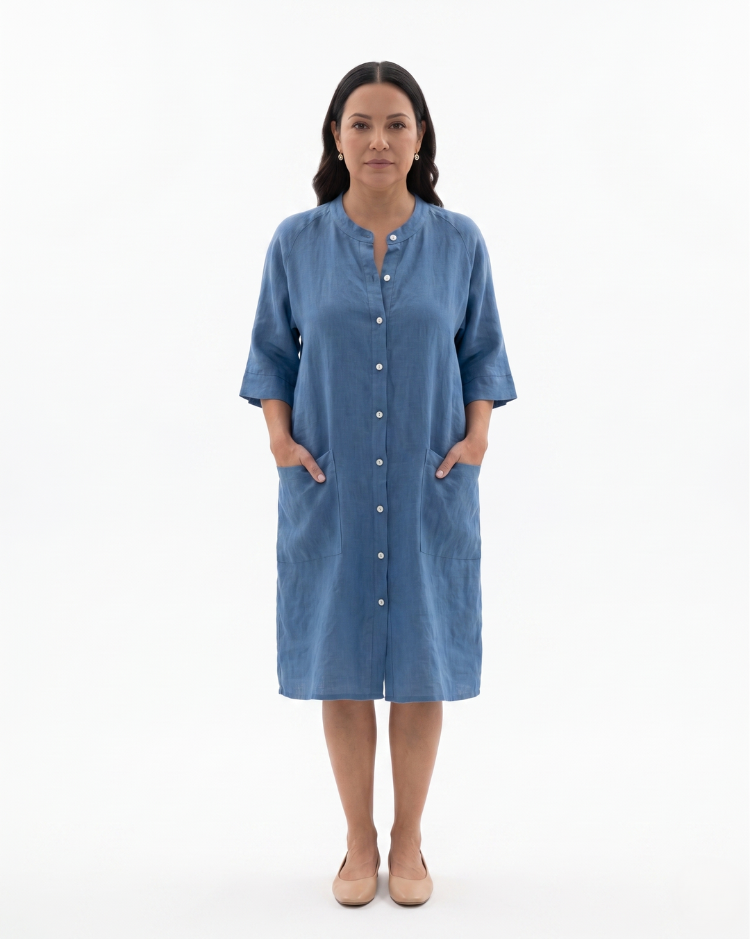 Siopie | Women’s Linen Button Front Shirt Dress