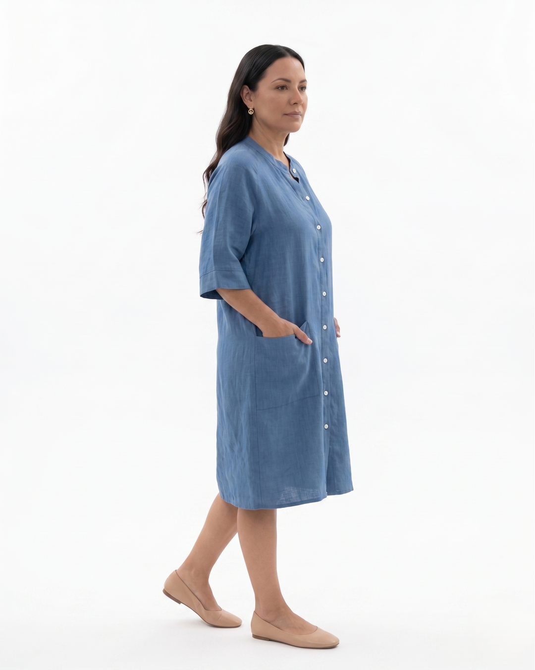 Siopie | Women’s Linen Button Front Shirt Dress