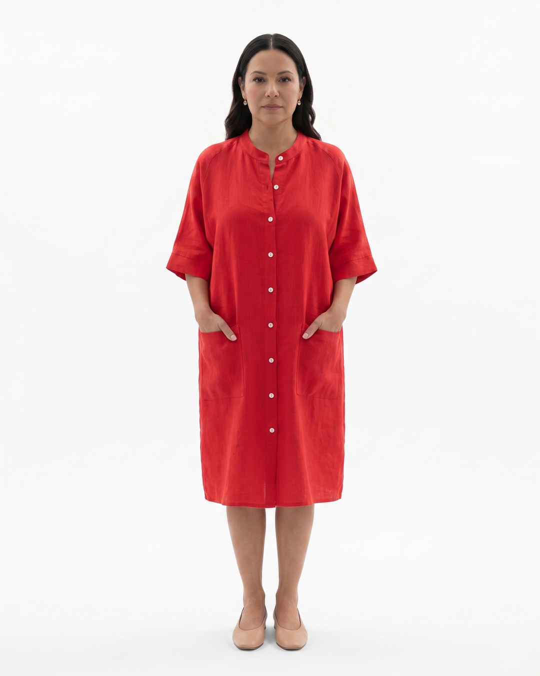 Siopie | Women’s Linen Button Front Shirt Dress