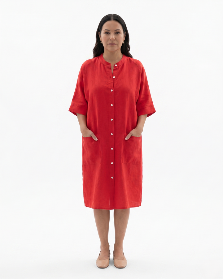 Siopie | Women’s Linen Button Front Shirt Dress