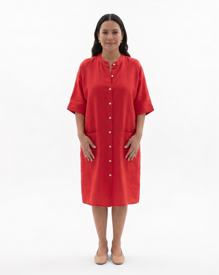 Siopie | Women’s Linen Button Front Shirt Dress