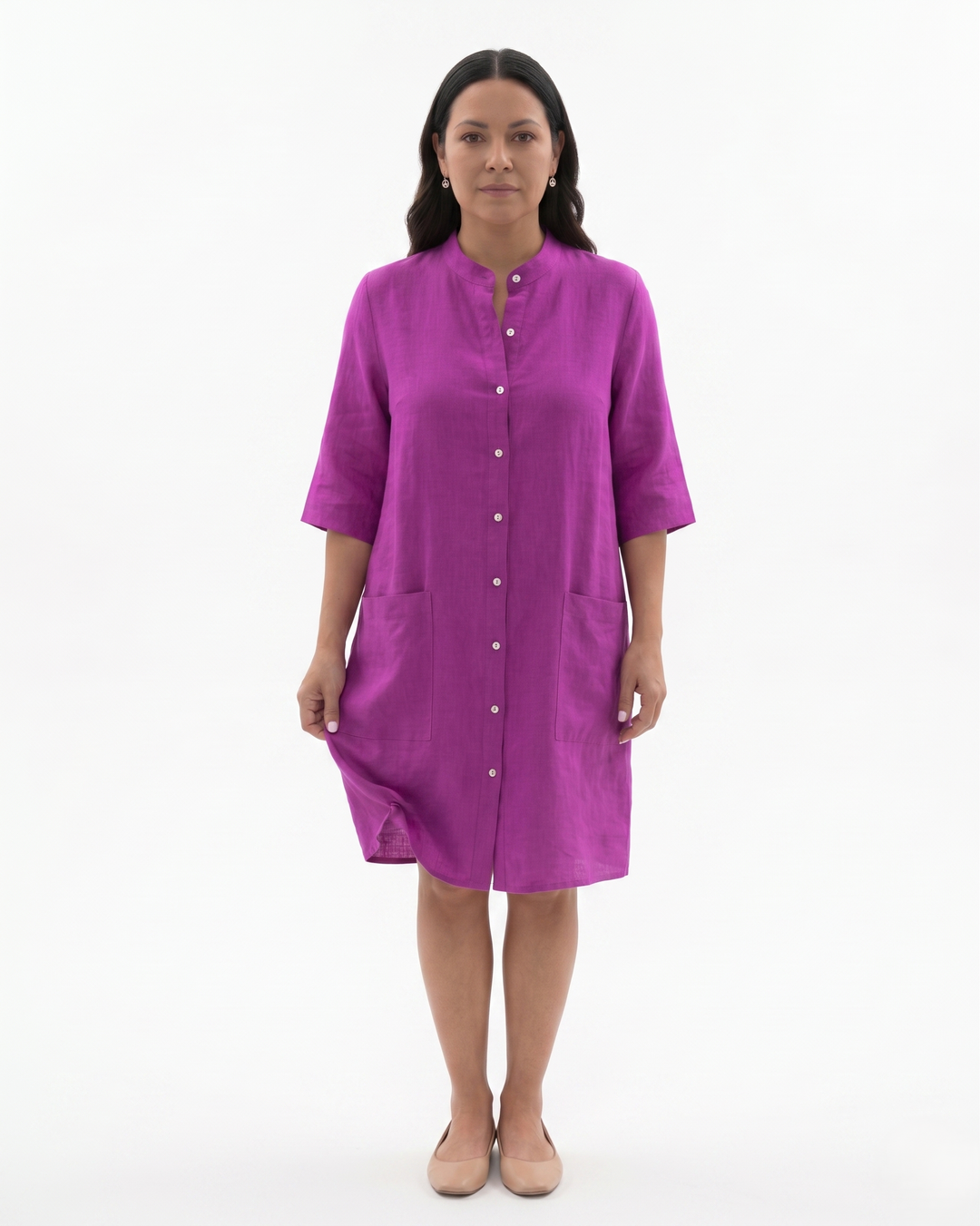 Siopie | Women’s Linen Button Front Shirt Dress