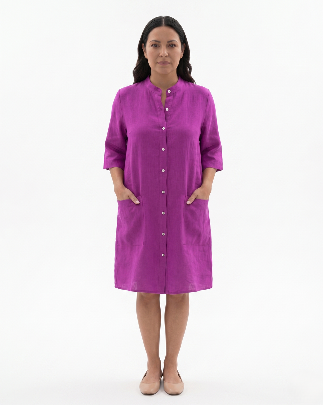 Siopie | Women’s Linen Button Front Shirt Dress