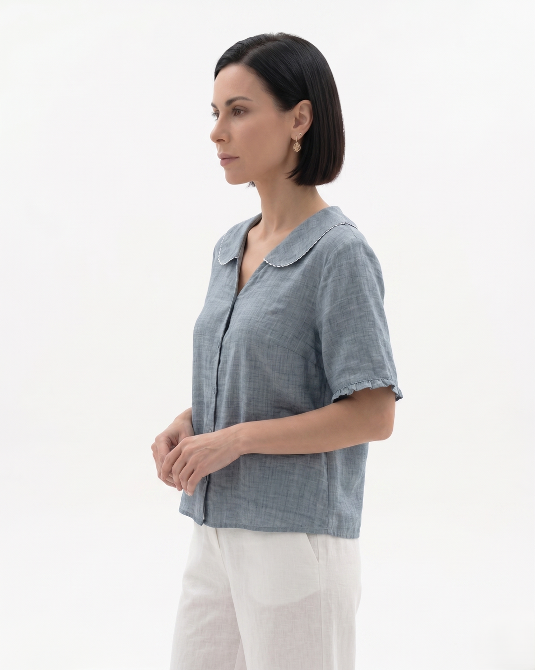 Siopie | Women’s Linen Peter Pan Collar Blouse