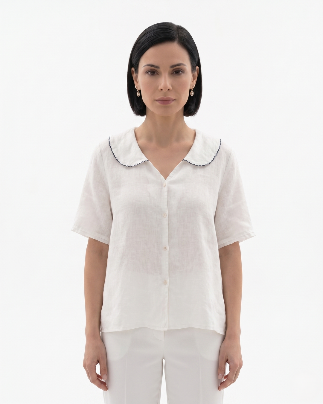 Siopie | Women’s Linen Peter Pan Collar Blouse