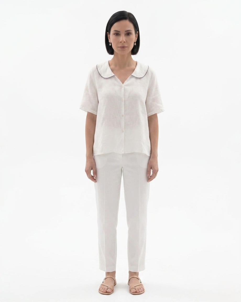 Siopie | Women’s Linen Peter Pan Collar Blouse