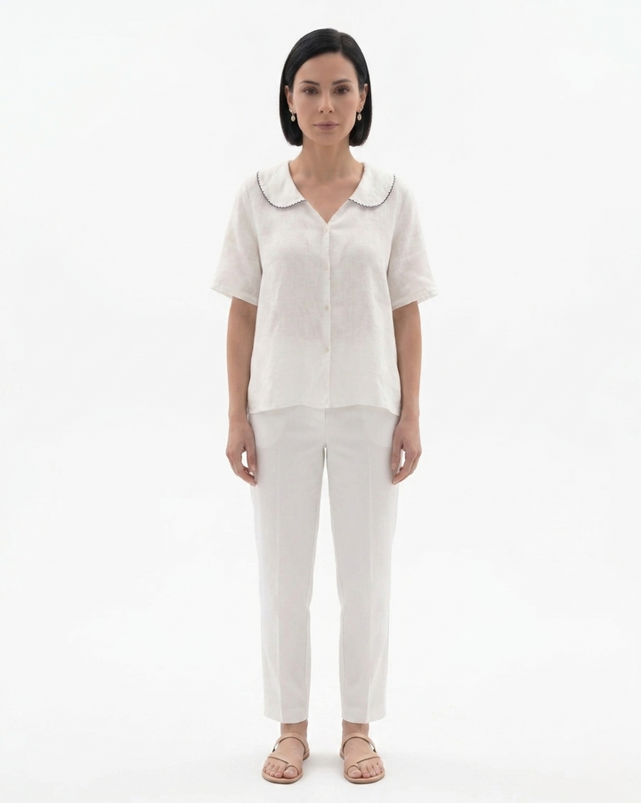 Siopie | Women’s Linen Peter Pan Collar Blouse