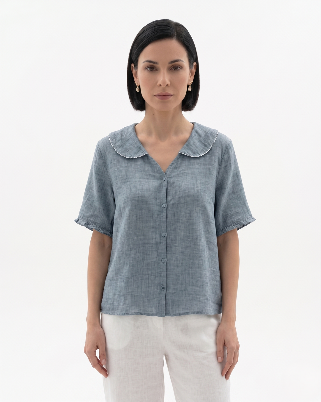 Siopie | Women’s Linen Peter Pan Collar Blouse