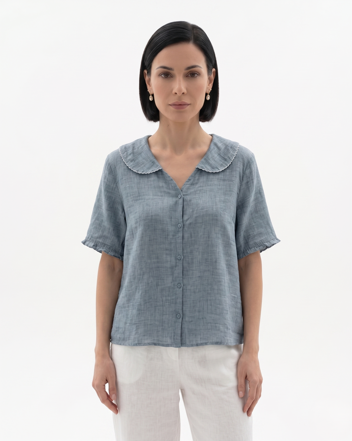 Siopie | Women’s Linen Peter Pan Collar Blouse