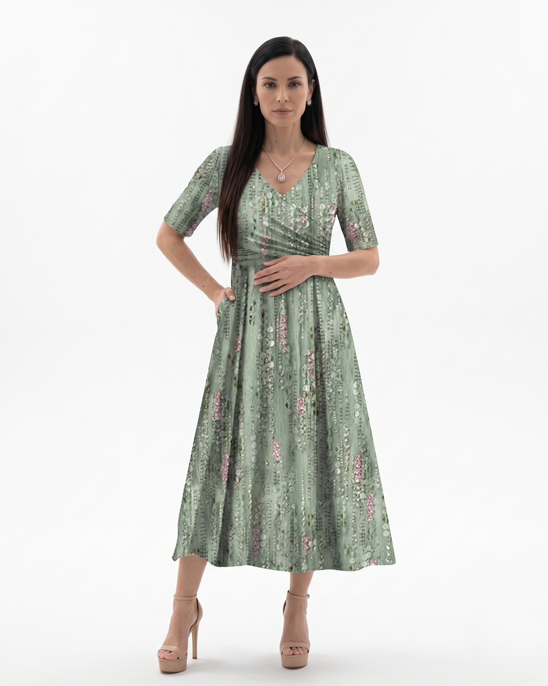 Siopie | Women’s Printed Ruched Waist Midi Dress