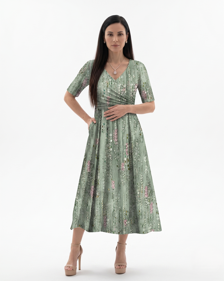 Siopie | Women’s Printed Ruched Waist Midi Dress