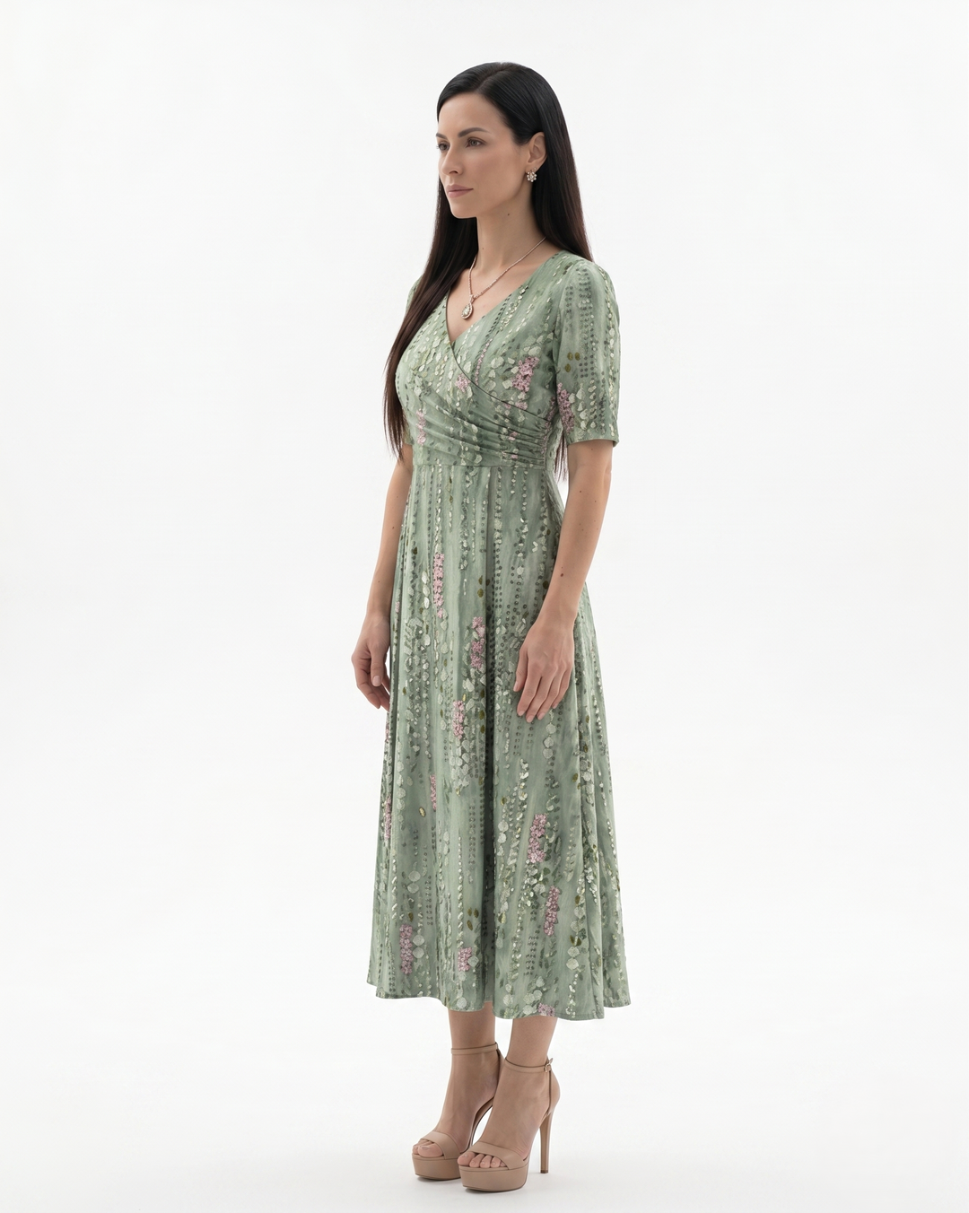 Siopie | Women’s Printed Ruched Waist Midi Dress