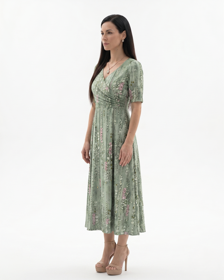 Siopie | Women’s Printed Ruched Waist Midi Dress