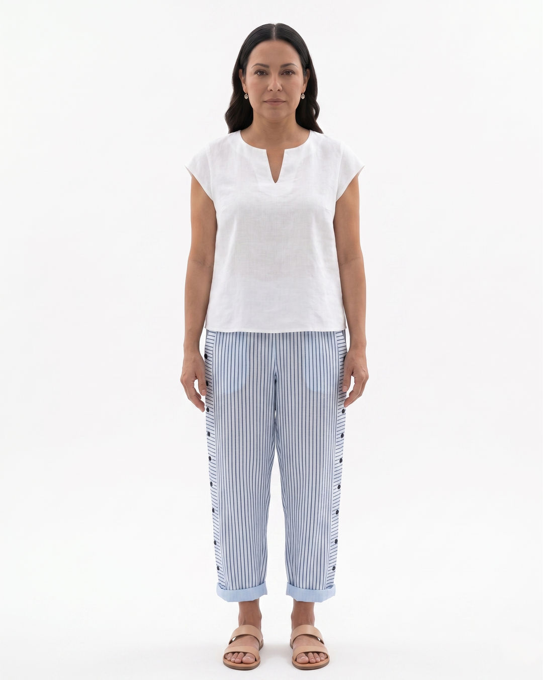Siopie | Women’s Relaxed Fit Striped Cotton Trousers