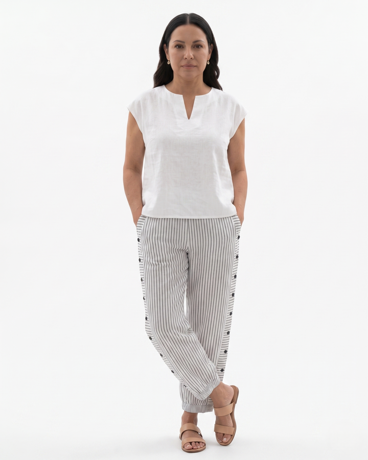 Siopie | Women’s Relaxed Fit Striped Cotton Trousers
