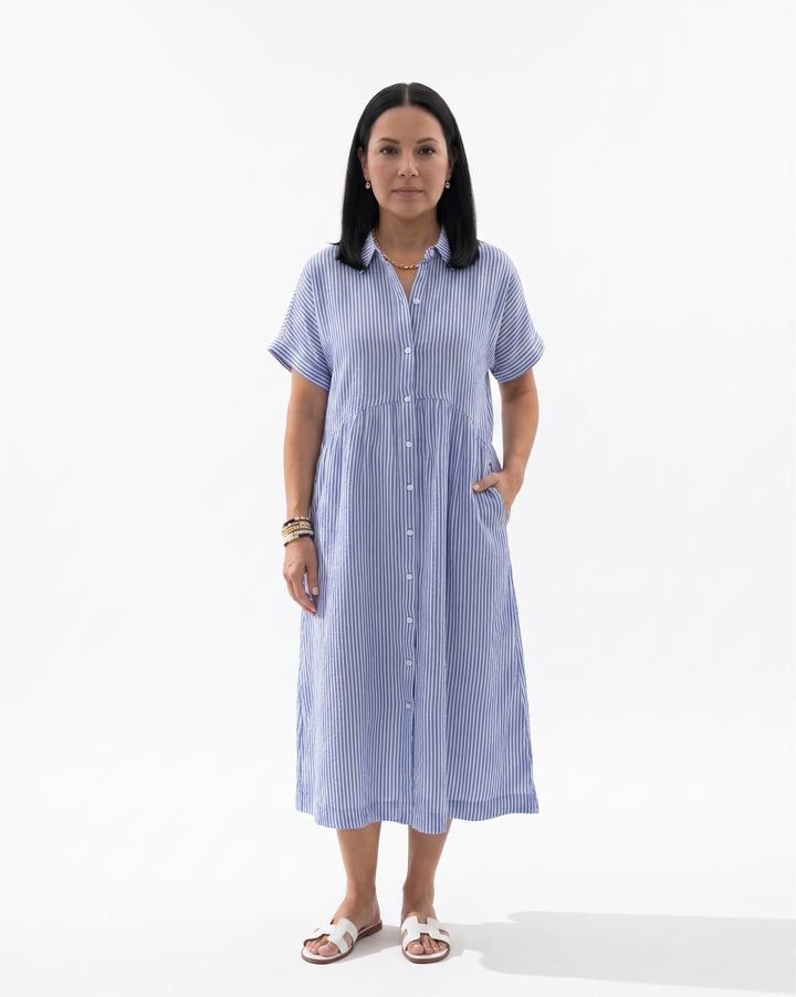 Siopie | Women’s Relaxed Stripe Button Front Midi Dress