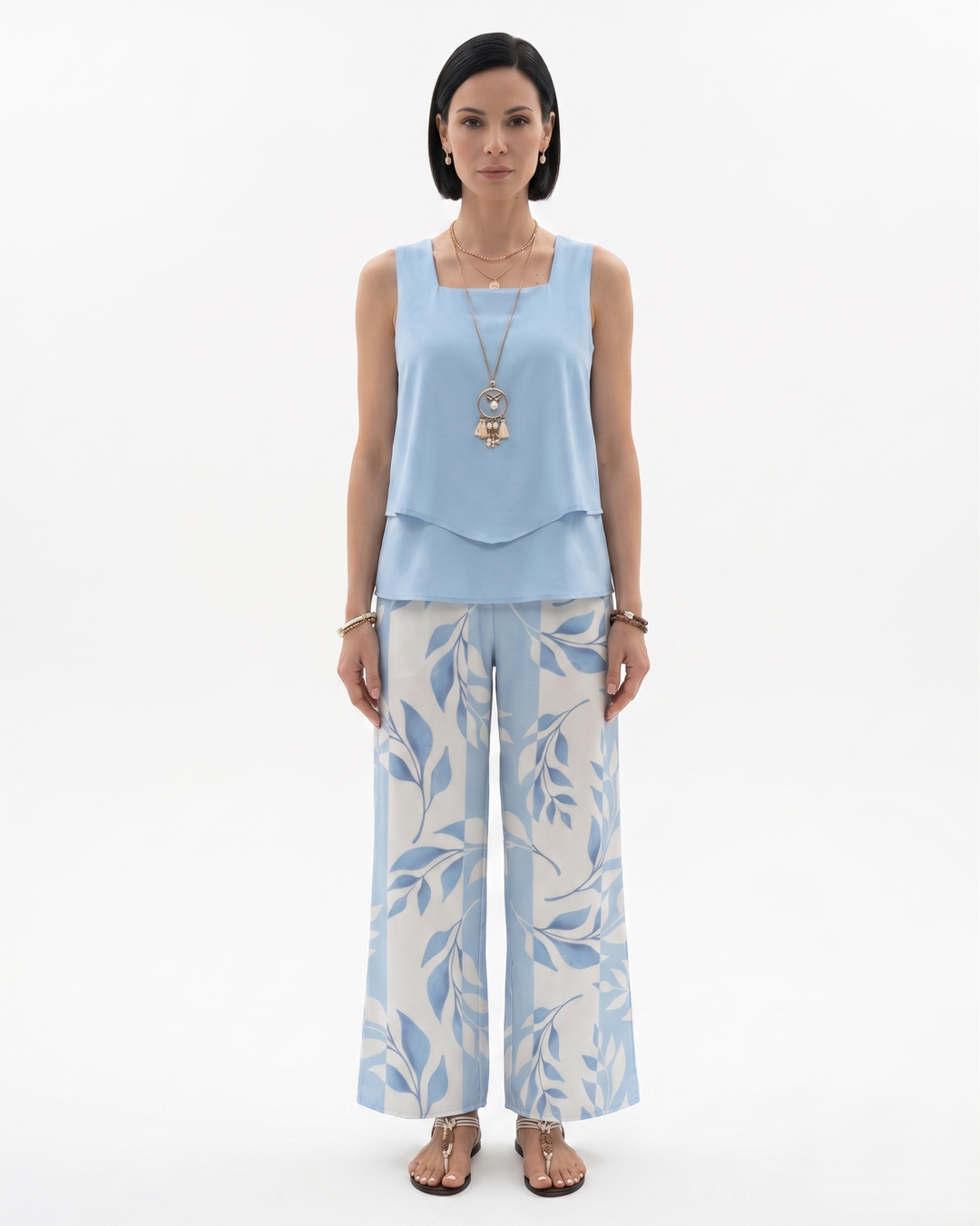 Siopie | Women’s Sleeveless Layered Blouse Trousers Set