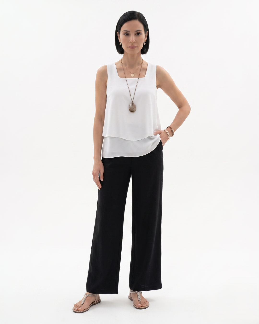 Siopie | Women’s Sleeveless Layered Blouse Trousers Set