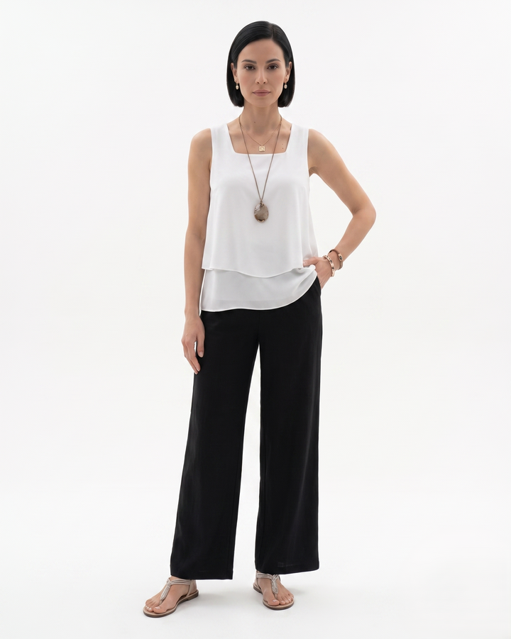 Siopie | Women’s Sleeveless Layered Blouse Trousers Set