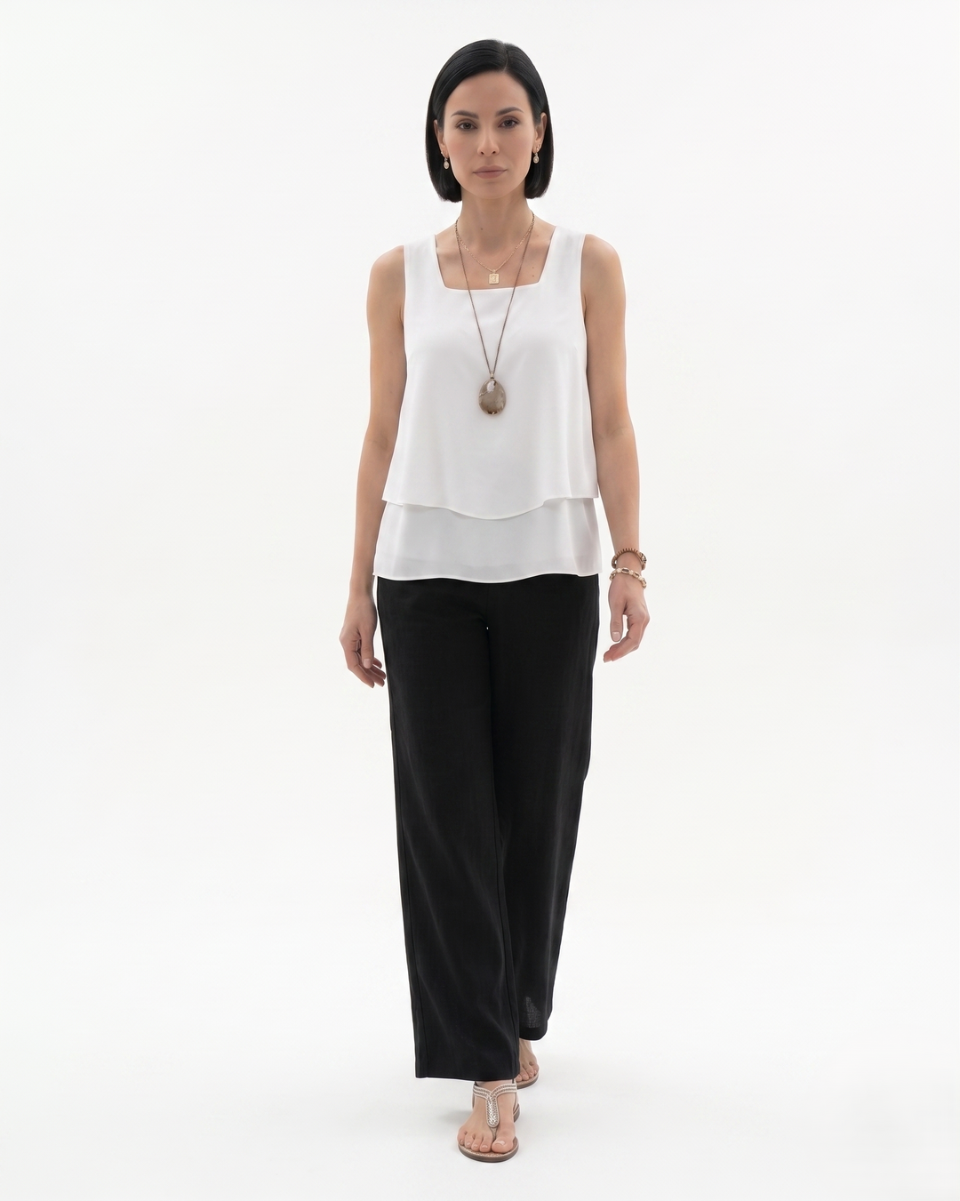 Siopie | Women’s Sleeveless Layered Blouse Trousers Set