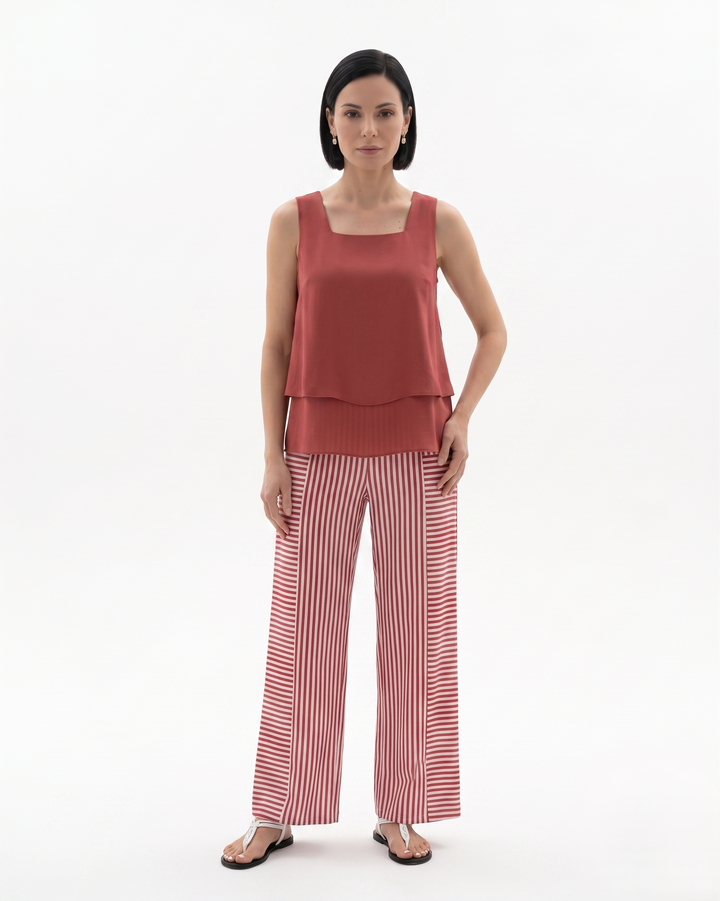 Siopie | Women’s Sleeveless Layered Blouse Trousers Set
