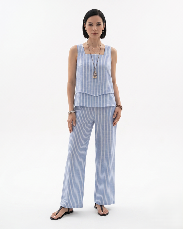 Siopie | Women’s Sleeveless Layered Blouse Trousers Set