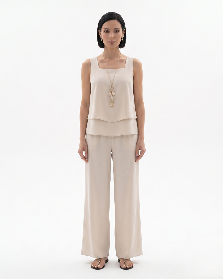 Siopie | Women’s Sleeveless Layered Blouse Trousers Set