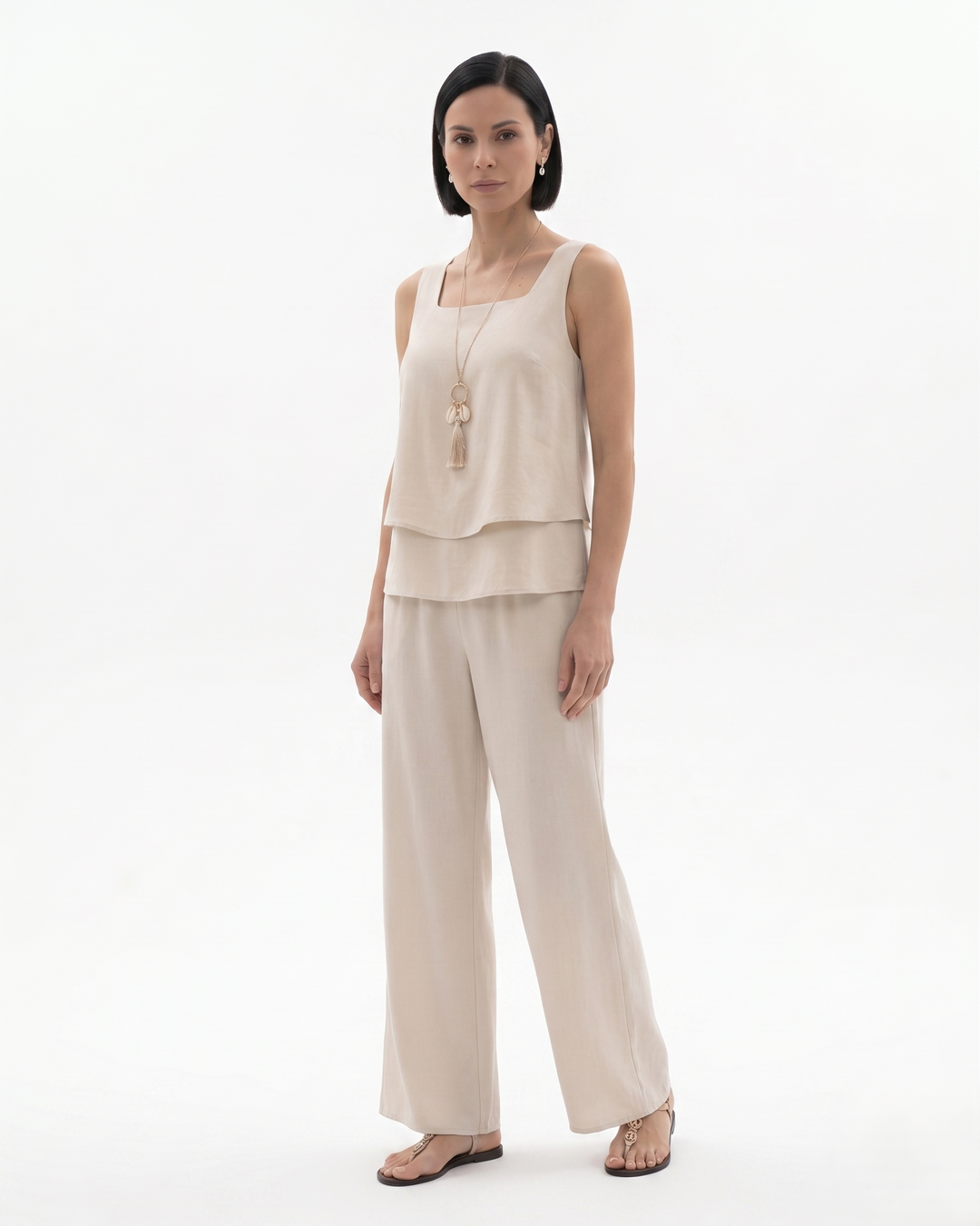 Siopie | Women’s Sleeveless Layered Blouse Trousers Set
