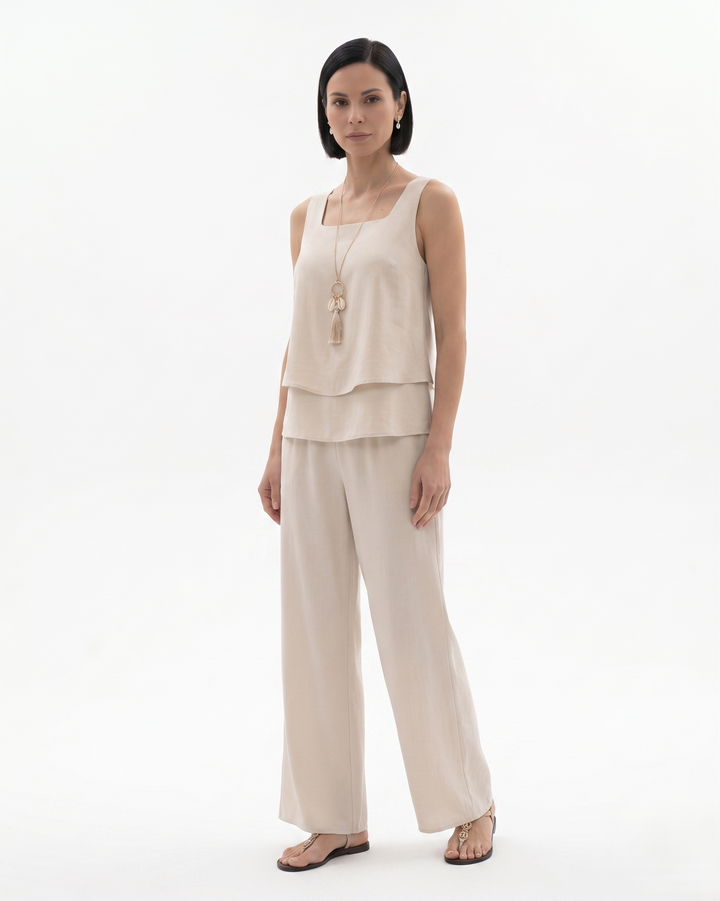 Siopie | Women’s Sleeveless Layered Blouse Trousers Set