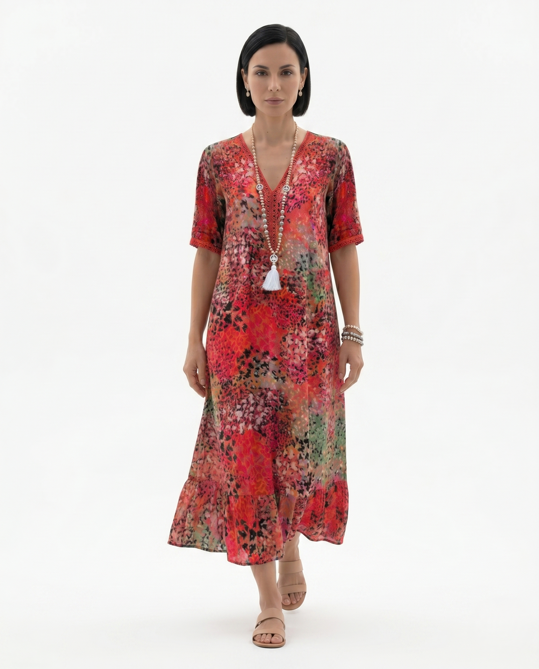 Siopie | Women’s Soft Drape Patterned Day Dress