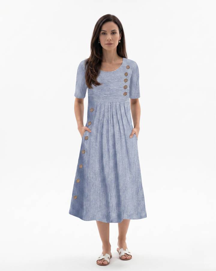 Siopie | Women’s Striped Button Midi Dress