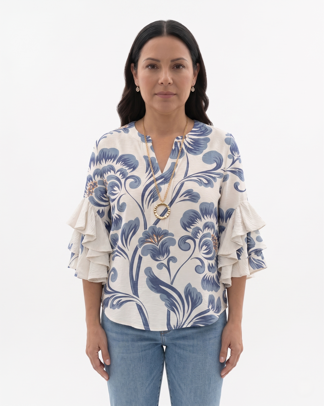 Siopie | Women’s Textured Ruffle Sleeve Blouse