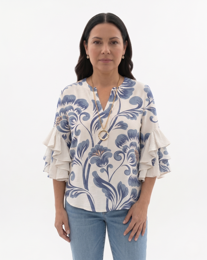 Siopie | Women’s Textured Ruffle Sleeve Blouse