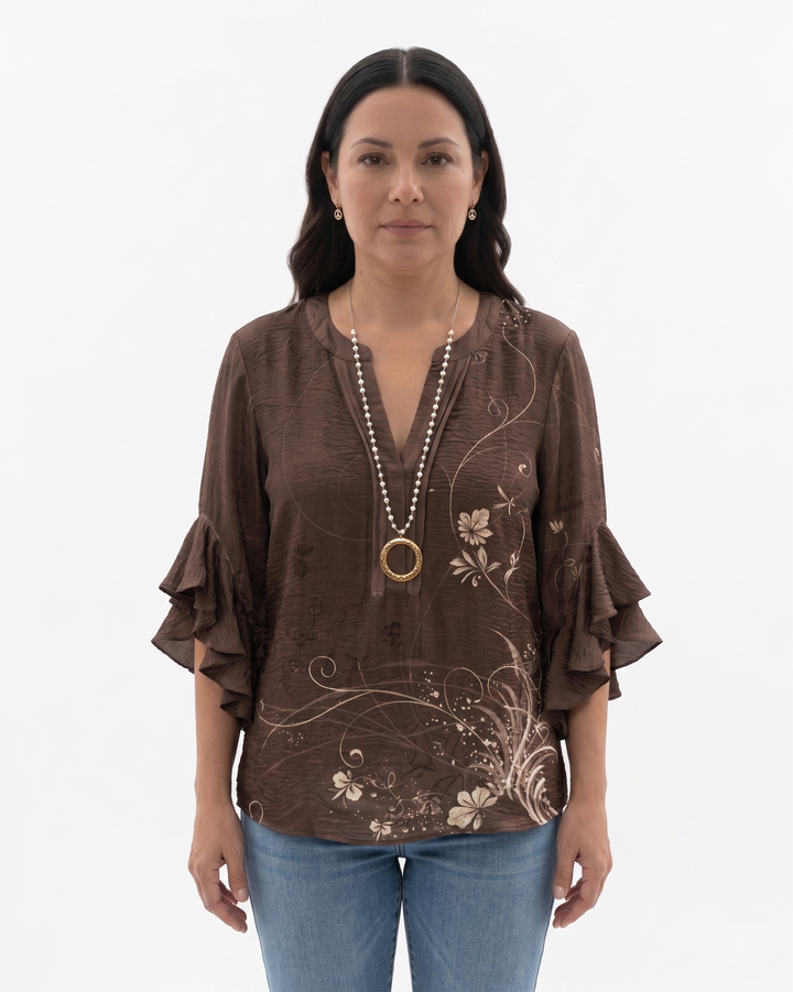 Siopie | Women’s Textured Ruffle Sleeve Blouse