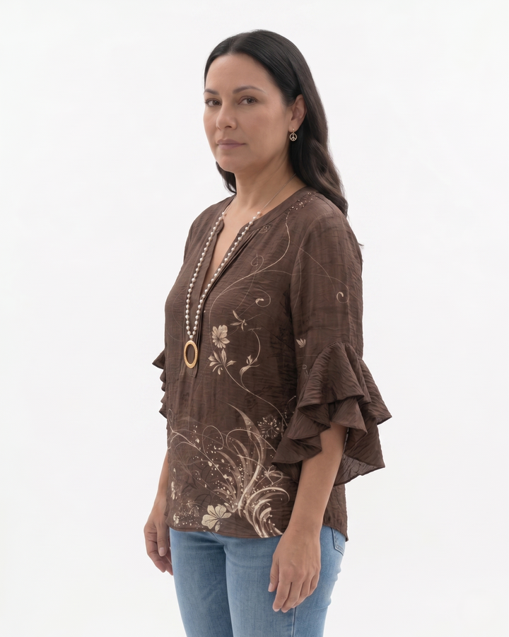 Siopie | Women’s Textured Ruffle Sleeve Blouse