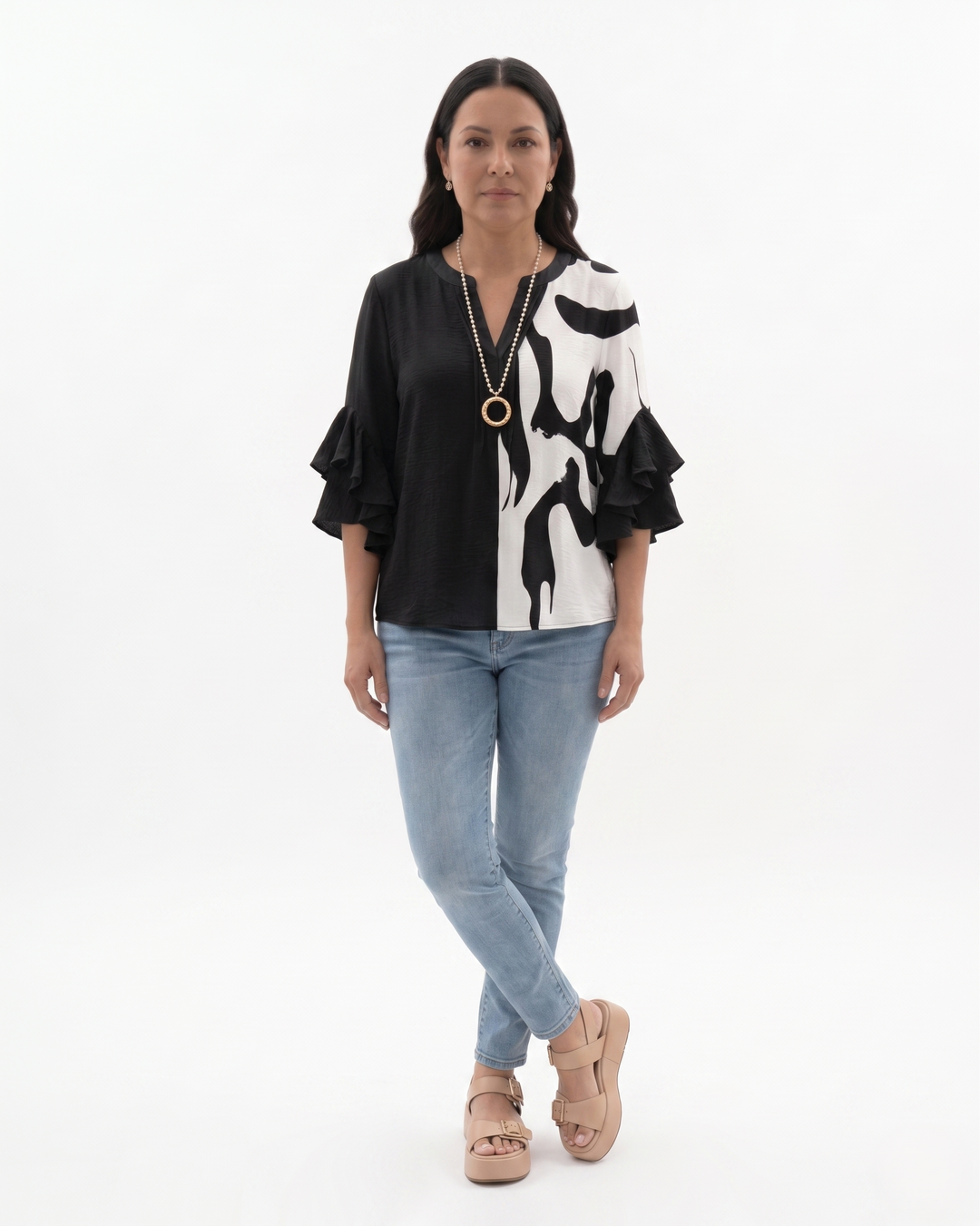 Siopie | Women’s Textured Ruffle Sleeve Blouse