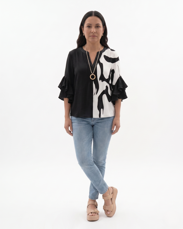 Siopie | Women’s Textured Ruffle Sleeve Blouse