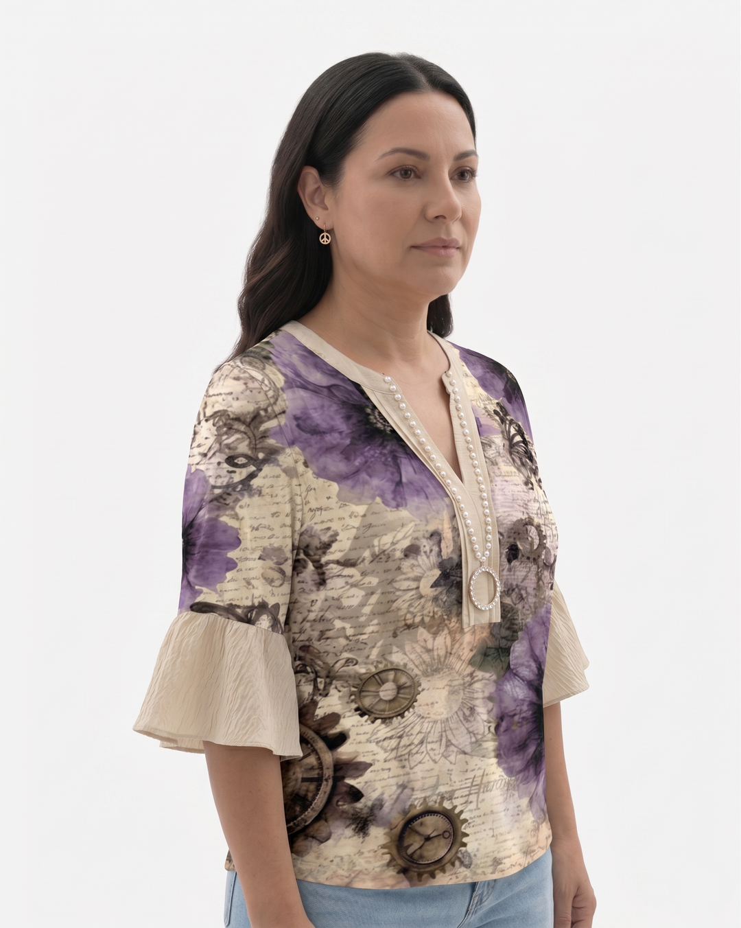 Siopie | Women’s Textured Ruffle Sleeve Blouse