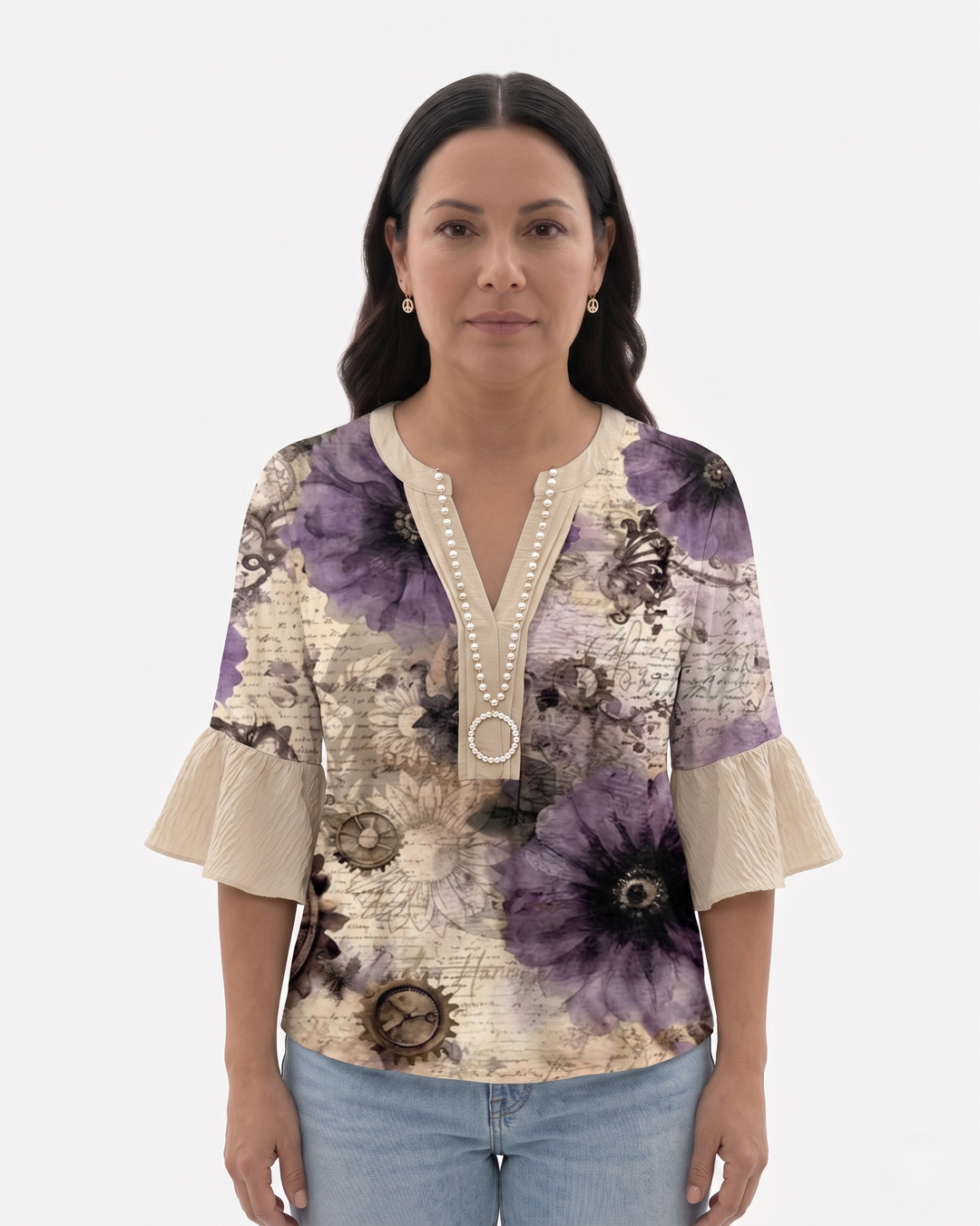 Siopie | Women’s Textured Ruffle Sleeve Blouse