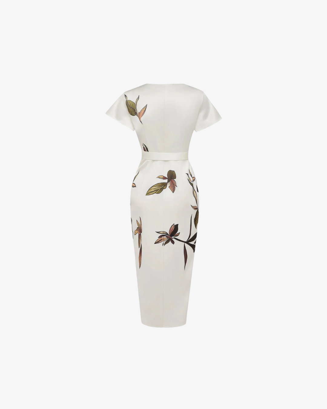 Floral Print Wrap Midi Dress V Neck Flutter Sleeve Tie Waist Asymmetrical Hem
