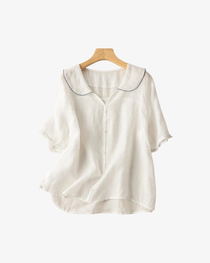 Siopie | Women’s Linen Peter Pan Collar Blouse