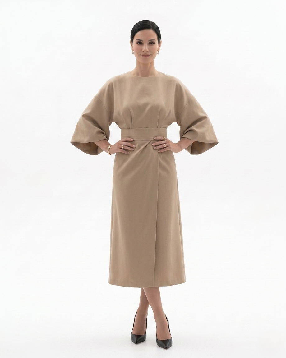 Siopie | Women’s Batwing Sleeve Belted Midi Dress