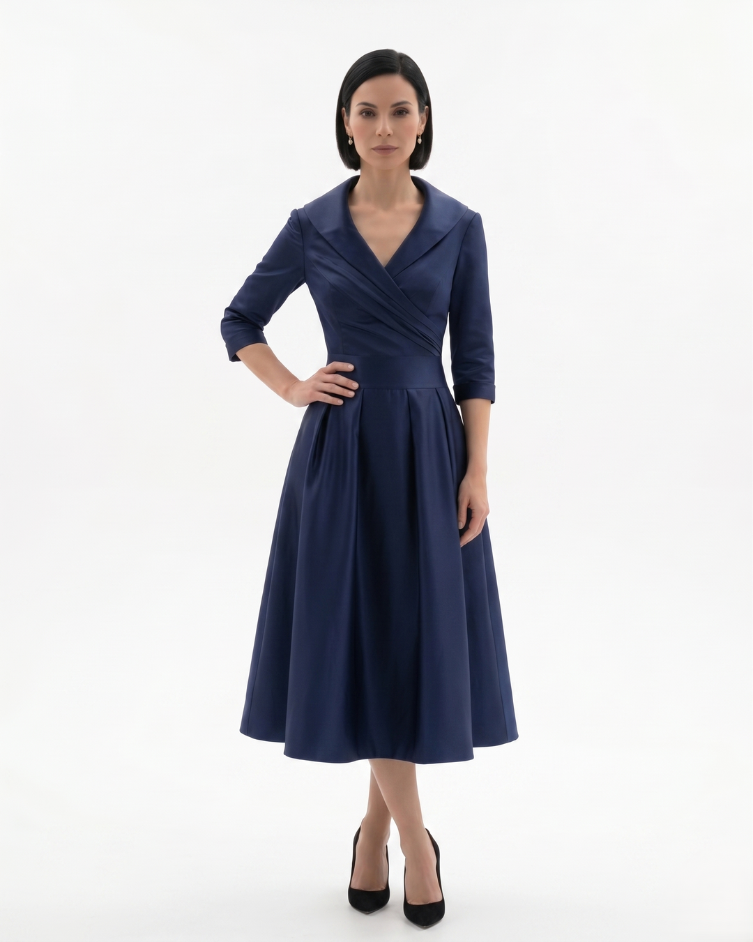 Siopie | Women’s Collared Pleated Midi Dress