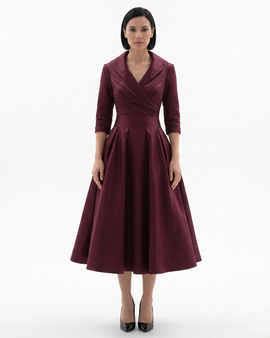 Siopie | Women’s Collared Pleated Midi Dress