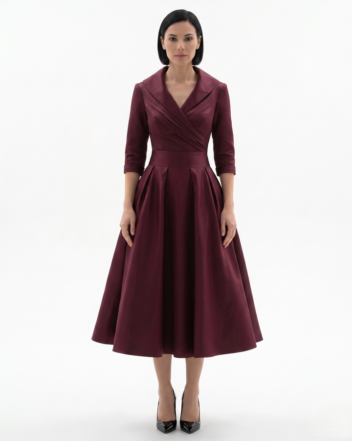 Siopie | Women’s Collared Pleated Midi Dress