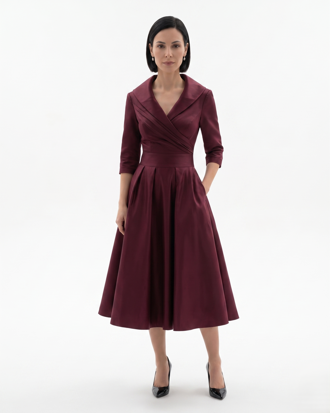 Siopie | Women’s Collared Pleated Midi Dress