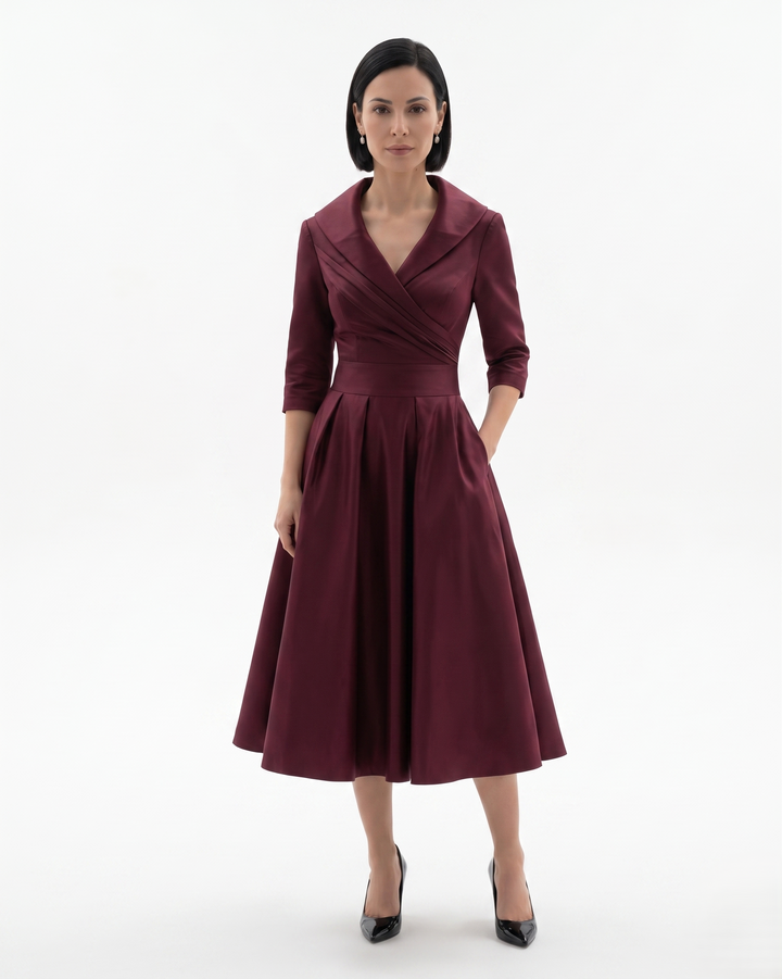 Siopie | Women’s Collared Pleated Midi Dress