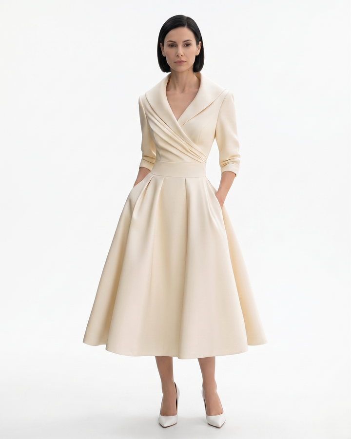 Siopie | Women’s Collared Pleated Midi Dress