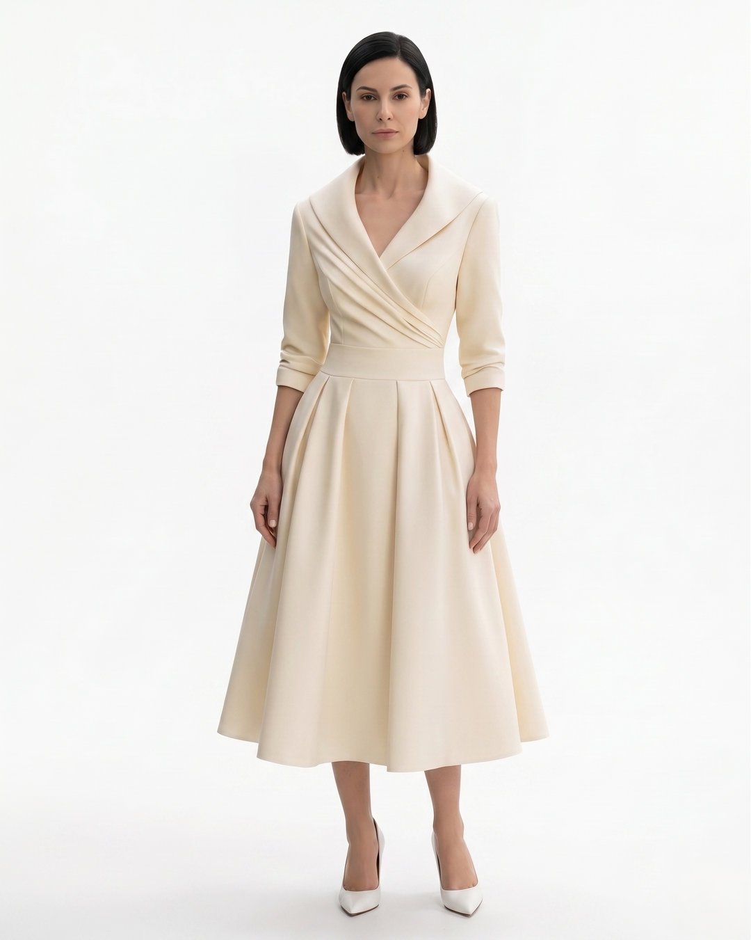 Siopie | Women’s Collared Pleated Midi Dress