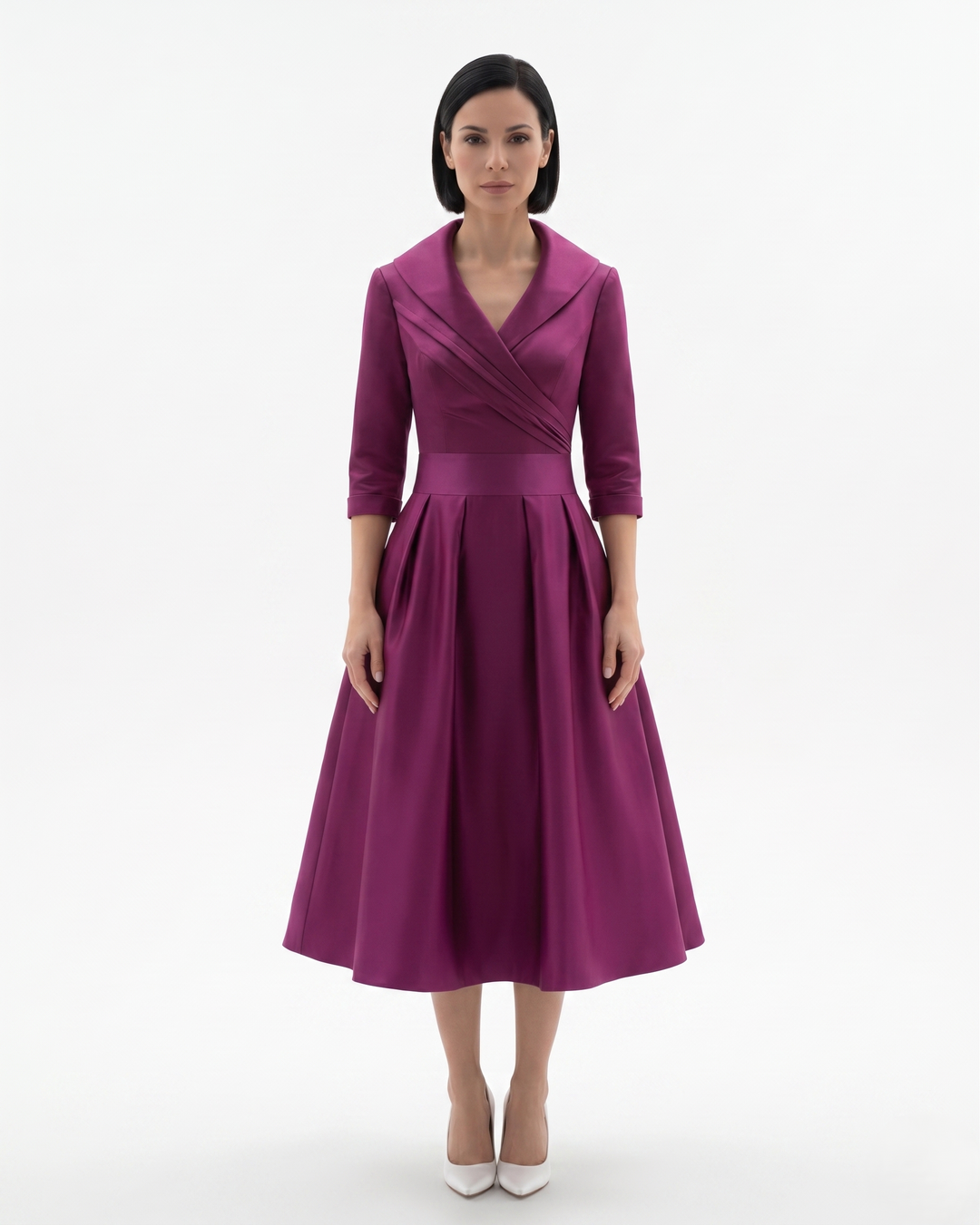 Siopie | Women’s Collared Pleated Midi Dress